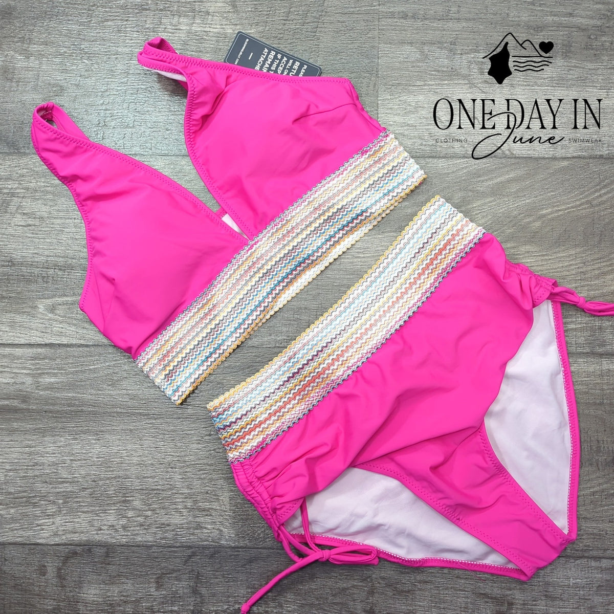 Blooming Jelly Bikini Swimsuit Hot Pink High Waist Ruched NWT Size L