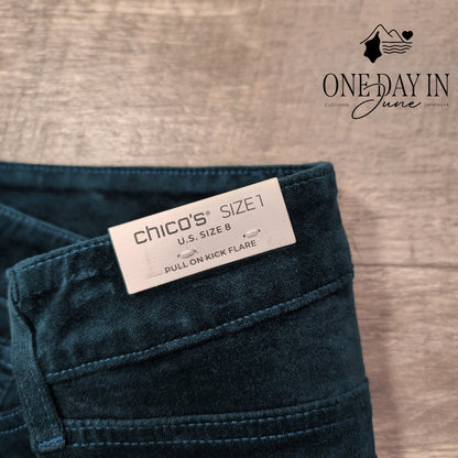 Chico's Pull On Kick Flare Pants Teal Velvet Velour NWT Size Chico's 1 (8)