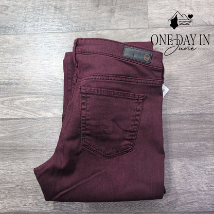 AG Adriano Goldschmied The Legging Ankle Super Skinny Jeans Burgundy NWT Size 4