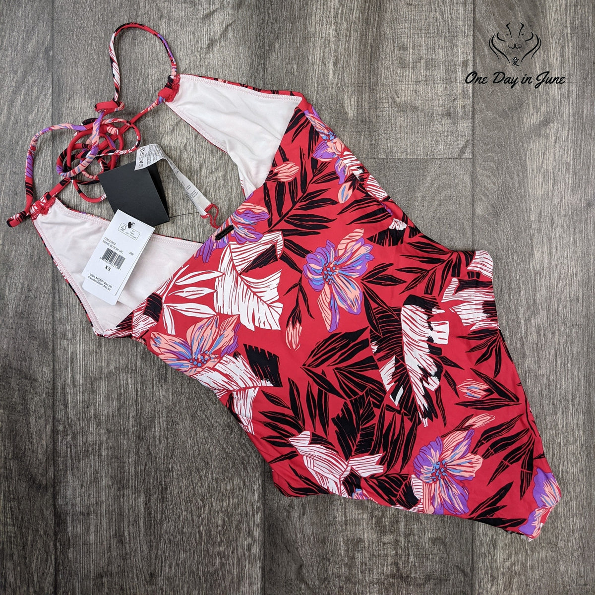 Volcom Sonic Bloom Floral Halter One Piece Swimsuit Red NWT Size XS