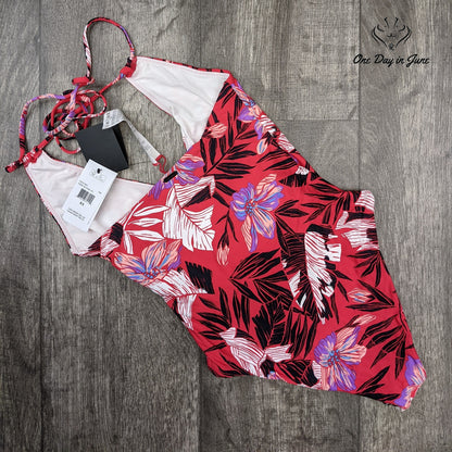Volcom Sonic Bloom Floral Halter One Piece Swimsuit Red NWT Size XS