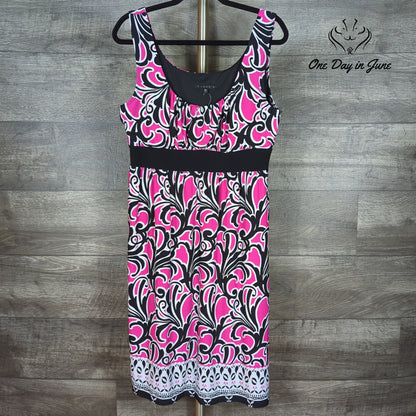 Cato Sleeveless Empire Waist Dress Pink Black White Print NWT Size L