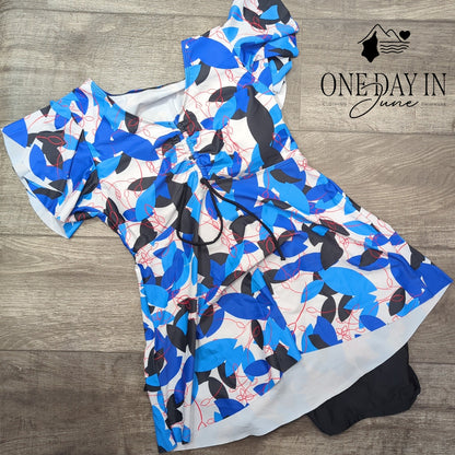 Adisputent Ruffle Sleeve Drawstring Boyshort Tankini Swimsuit Blue Size L