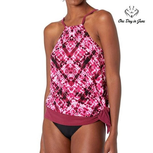 Coastal Blue Asymmetrical Hem Tankini Top Swimsuit Size S (4-6)