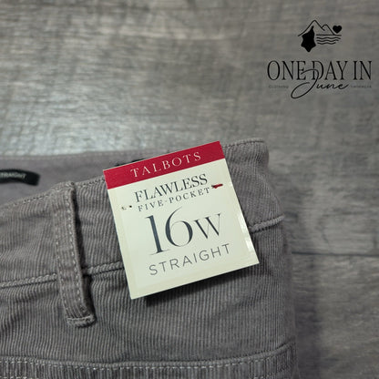 Talbots Flawless Five Pocket Straight Corduroy Pants Gray NWT Size 16W