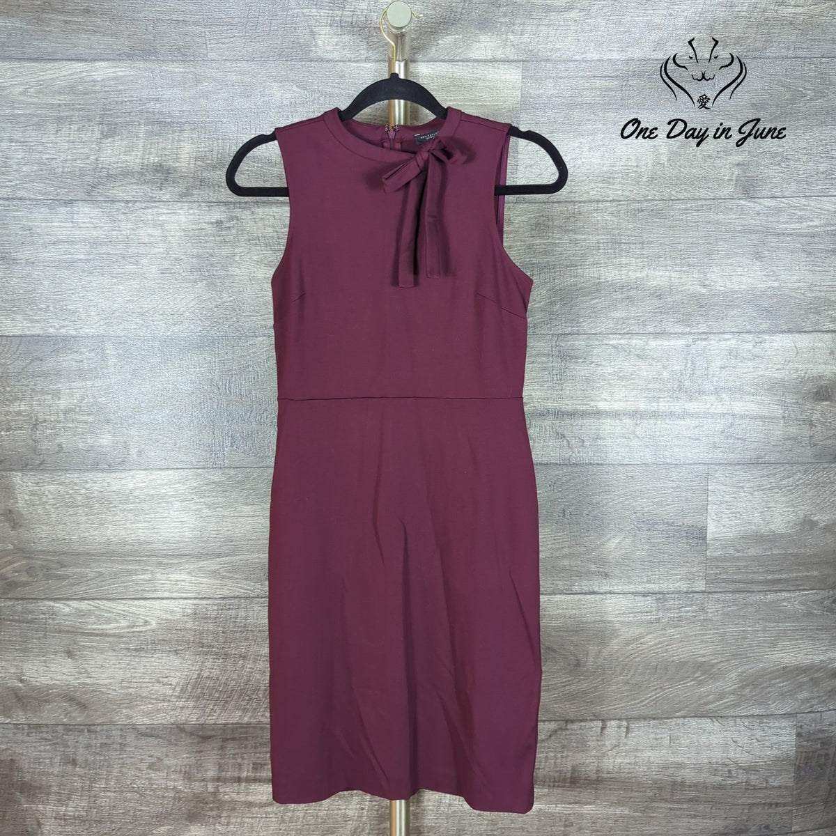 Ann Taylor Factory Petite Tie Neck Sheath Dress Burgundy NWT Size 0P