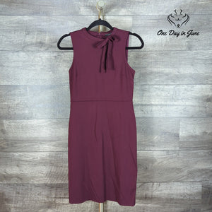 Ann Taylor Factory Petite Tie Neck Sheath Dress Burgundy NWT Size 0P