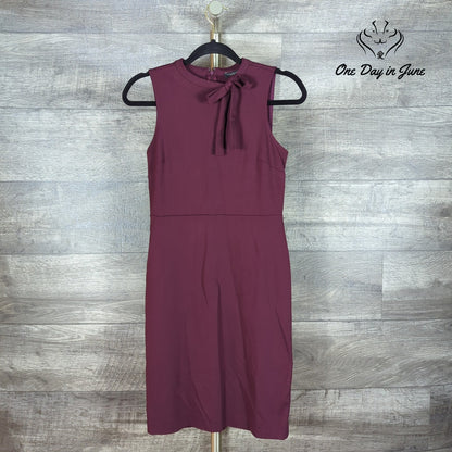 Ann Taylor Factory Petite Tie Neck Sheath Dress Burgundy NWT Size 0P