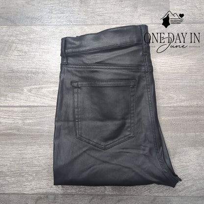 Loft The Skinny Coated Denim Jeans Black Faux Leather Look Size 6