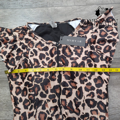 Tempt Me Ruffle Shoulder Zip Front One Piece Swimsuit Size S