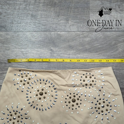 White House Black Market Embellished Mini Skirt Beige Studded NWT Size 0