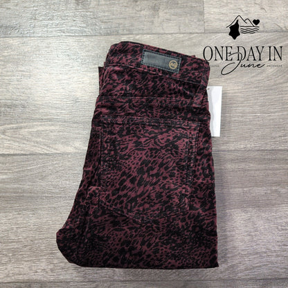 AG Adriano Goldschmied Farrah Skinny Ankle Jeans Burgundy Animal NWT Size 2 (26)
