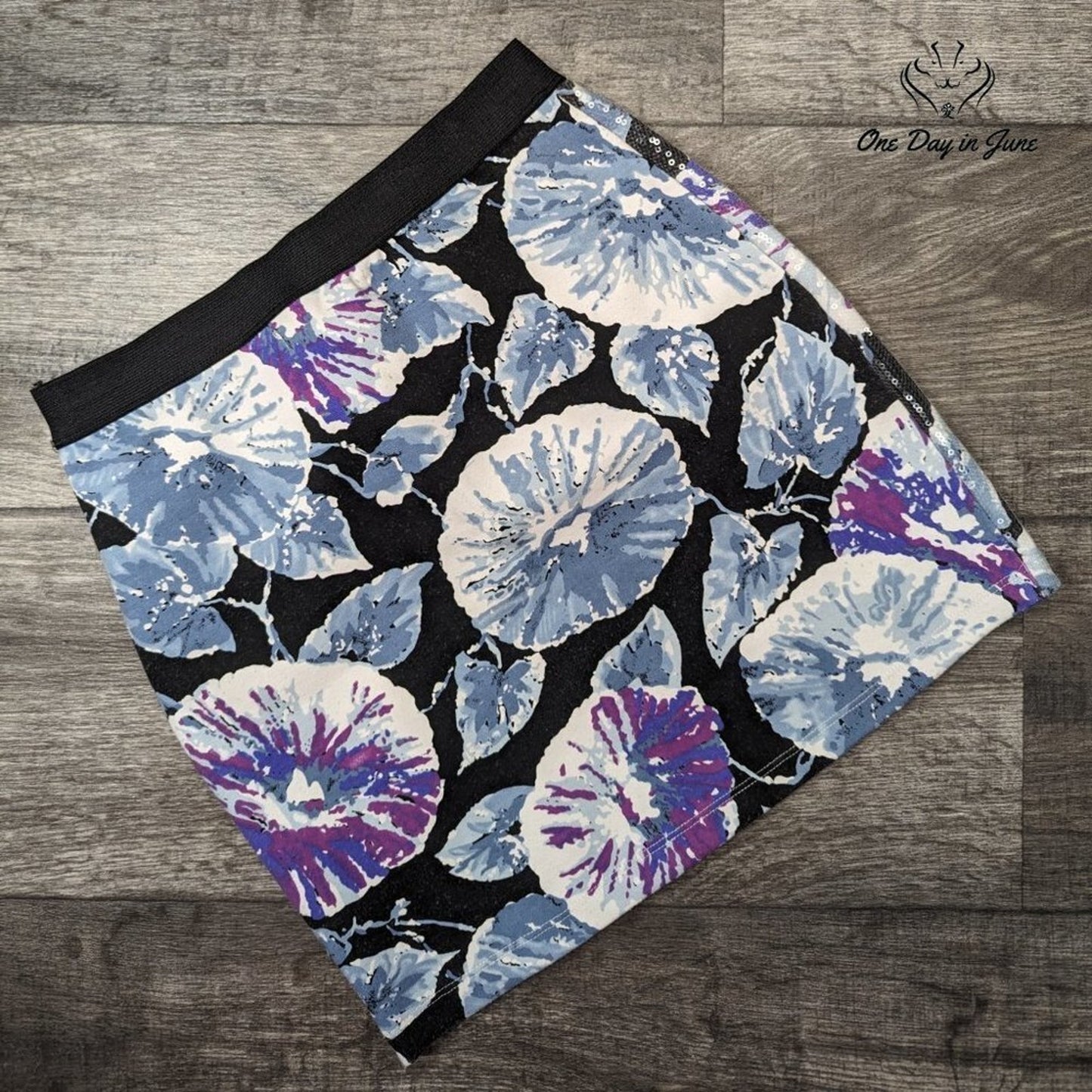 Pins and Needles Sequin Mini Skirt Floral Black Blue Purple Elastic Waist Size S