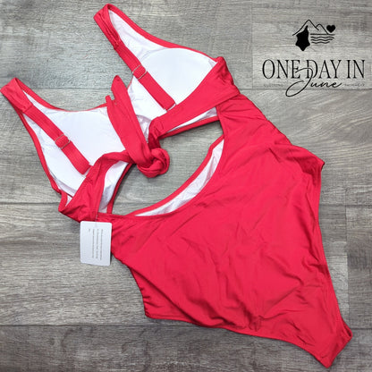 Vimpunec Cut Out Tie Back One Piece Swimsuit Red NWT Size XL