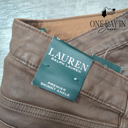 Ralph Lauren Premier Skinny Ankle Coated Jeans Brown NWT Size 8