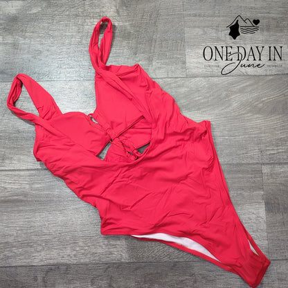 CHYRII Cutout Tie Front Cheeky One Piece Swimsuit Size L