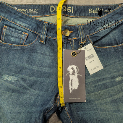 DL1961 Sally Slim Straight Jeans Distressed Dark Wash 4-Way Stretch NWT Size 6