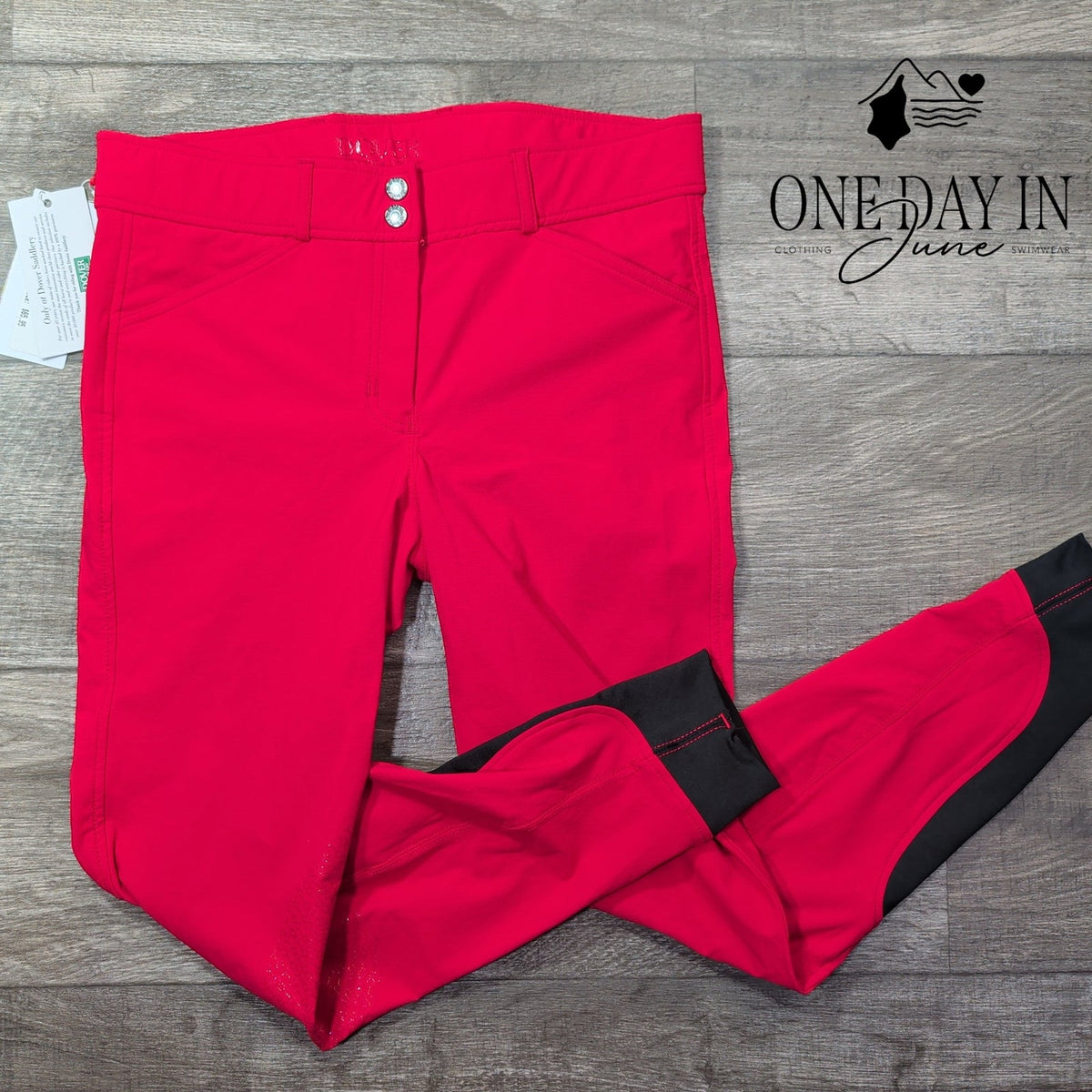 Dover Saddlery Windham Oxford Knee Patch Breeches Red Black NWT Size 6 (28)