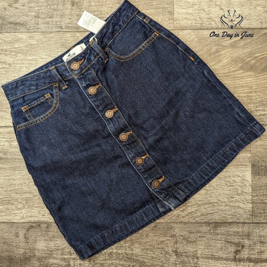 Hollister Juniors Ultra High Ride Button Front Denim Skirt Size 3