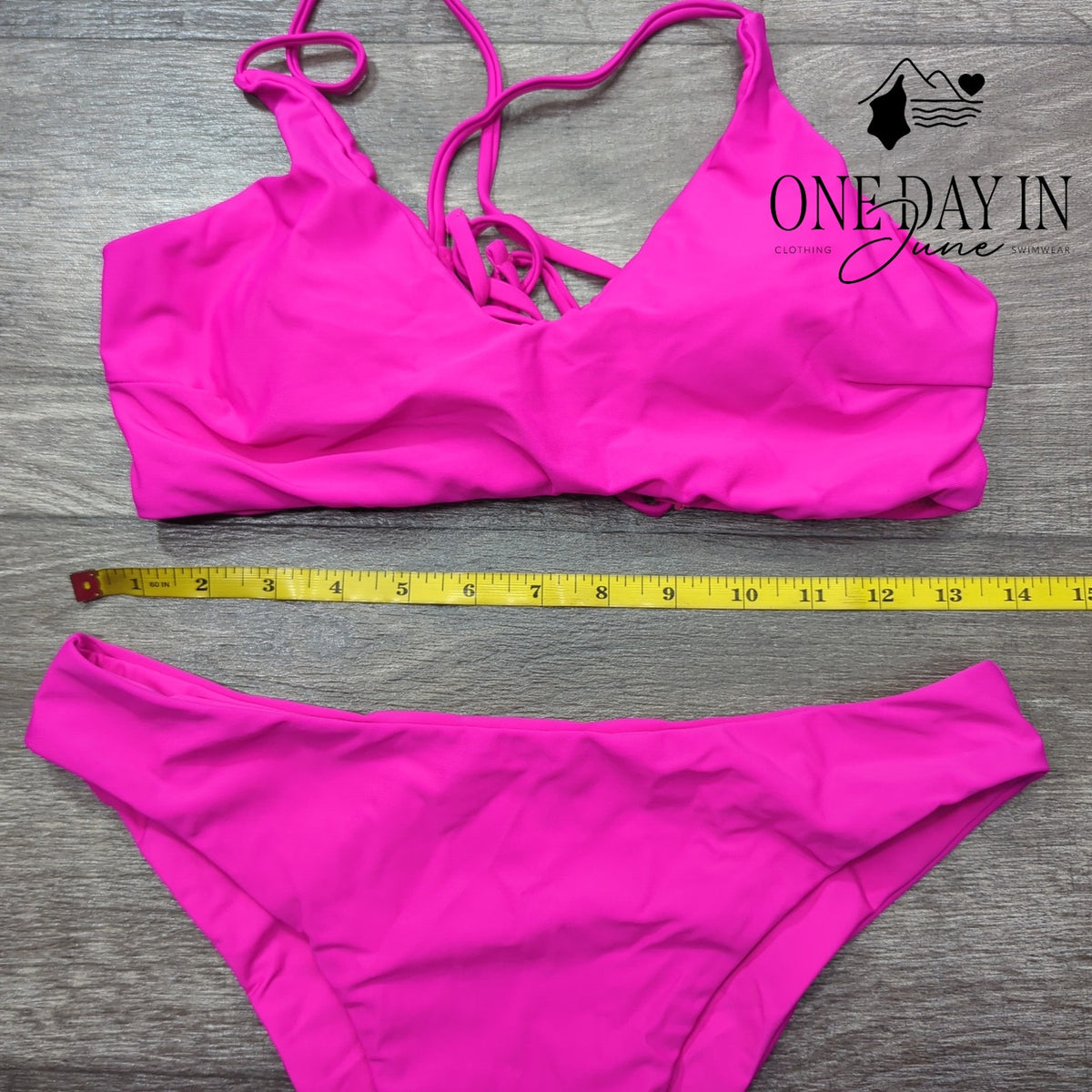 Zaful Lace Up Back Bikini Swimsuit Hot Pink Fuchsia Two Piece Size M