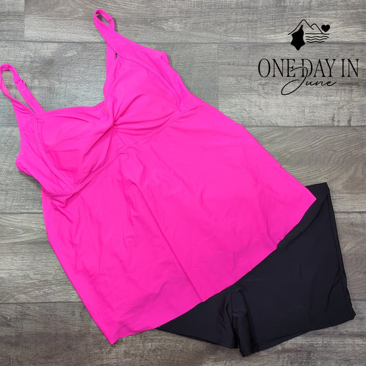 Aqua Eve Plus Size Cross Front Boyshort Tankini Swimsuit Hot Pink NWT Size 20W