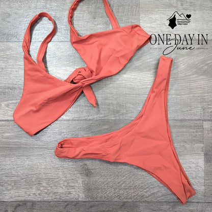 Aleumdr Twist Front Tie Back Cheeky Bikini Swimsuit Size XL