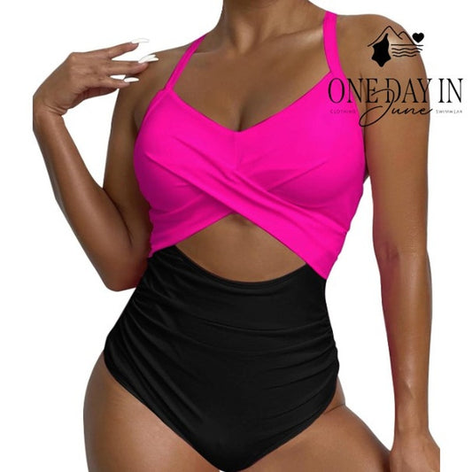 Blooming Jelly Cross Front Cut Out Tie Back One Piece Swimsuit Size L
