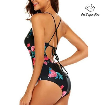 Ekouaer V Neck High Cut One Piece Swimsuit Size XL