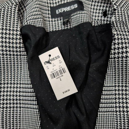 Express Black White Plaid Houndstooth Open Front Blazer NWT Size 2