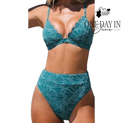 Cupshe Scallop Textured High Waist Bikini Swimsuit Size S