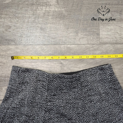 Loft Herringbone Pull On A-Line Mini Skirt Black White Size S