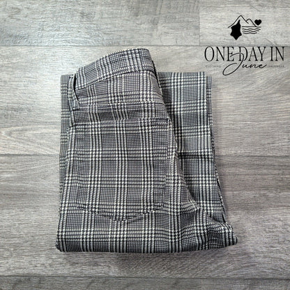 AG Adriano Goldschmied Cropped Wide Leg Pants Black White Plaid NWT Size 4 (27)