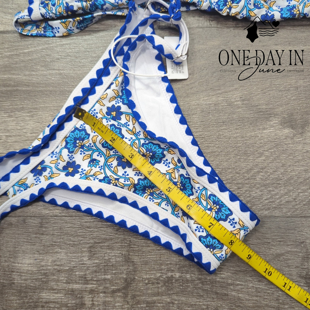 Bikinx Floral Triangle Bikini Swimsuit Blue White Cheeky NWT Size M