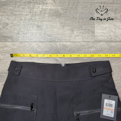 DKNY Frosted Twill Cargo Mini Skirt Black Zip Pockets NWT Size 2