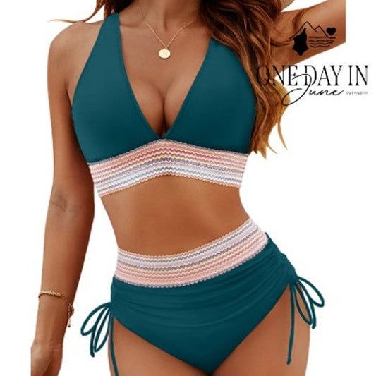 Blooming Jelly High Waist Drawstring Bikini Swimsuit Size L