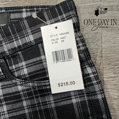 AG Adriano Goldschmied Farrah High Rise Skinny Jeans Black Plaid NWT Size 2 (26)