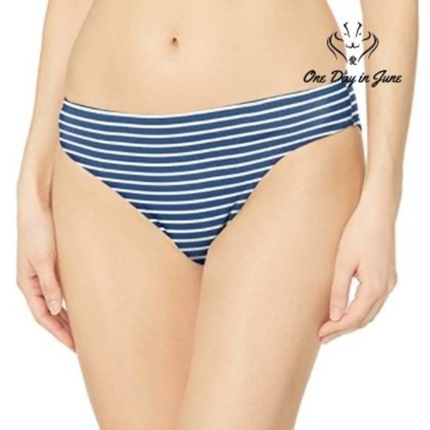Amzbrly Navy & White Striped Bikini Bottom Size L