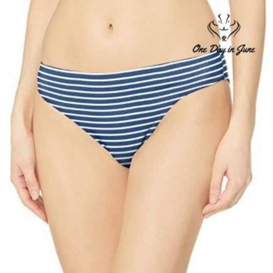 Amzbrly Navy & White Striped Bikini Bottom Size L