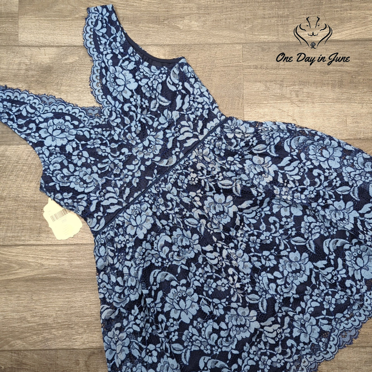 Altar'd State Floral Lace Fit & Flare Mini Dress Navy Blue NWT Size M