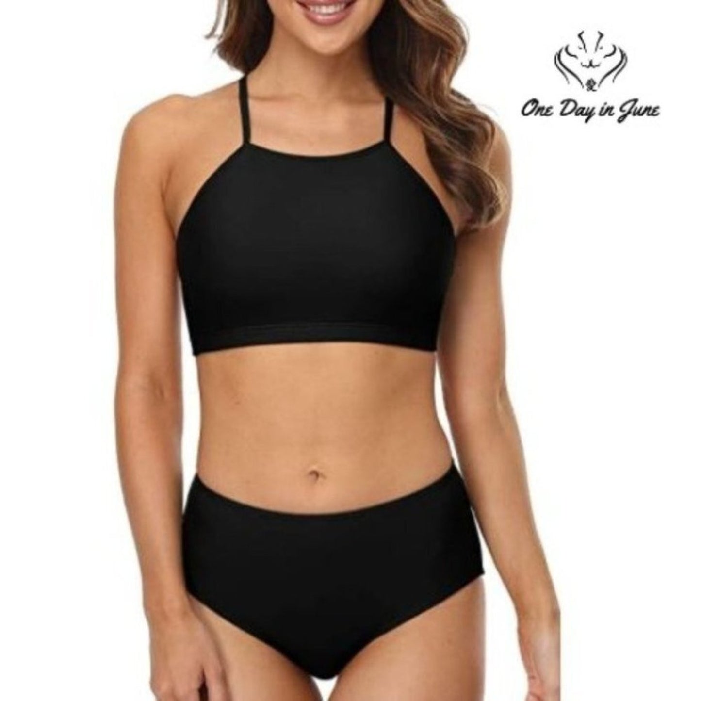 CharmLeaks Ribbed High Neck Halter Bikini Size M