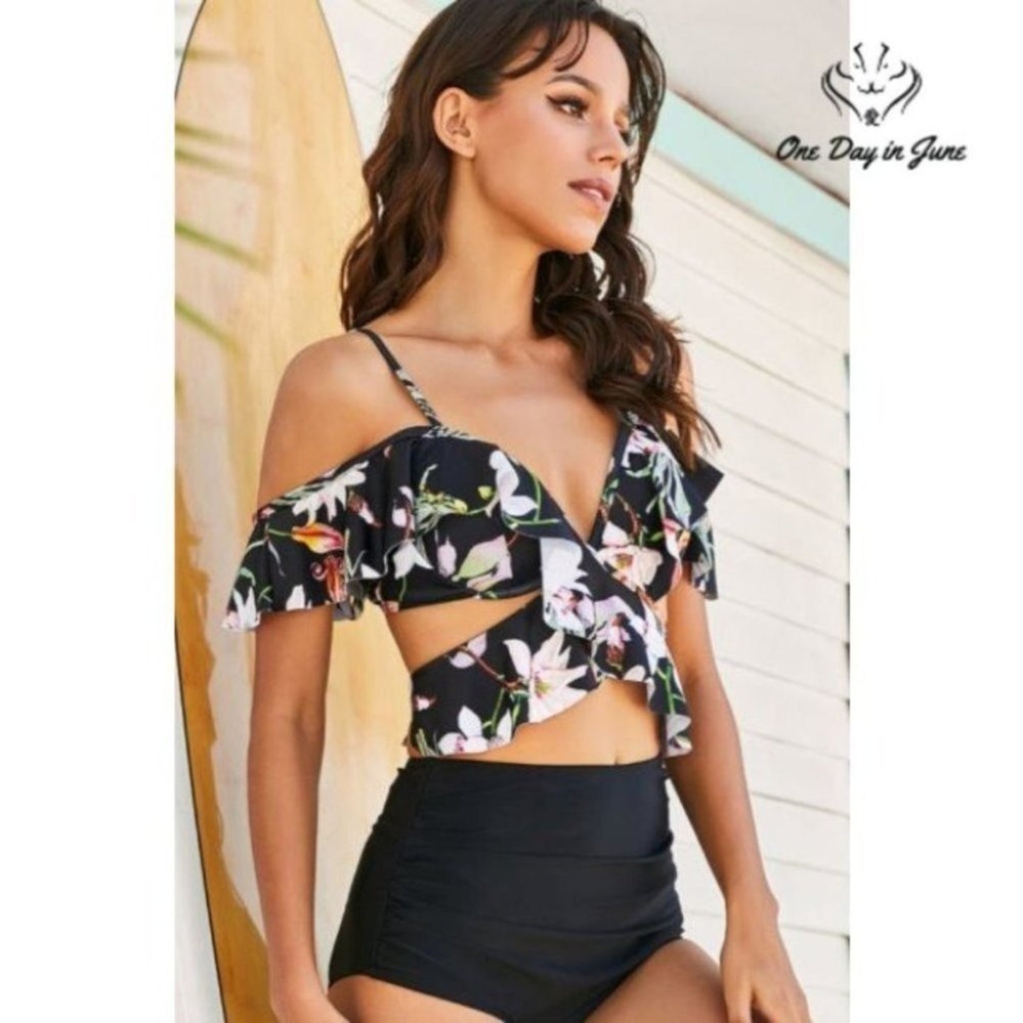 ODIJ Ruffle Wrap High Waist Bikini Size M