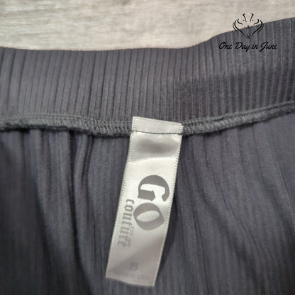 Go Couture Ribbed Tulip High Low Midi Skirt Black Pull On Size S