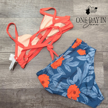 Cupshe Tie Back Hey Hole High Waist Bikini Swimsuit Size S