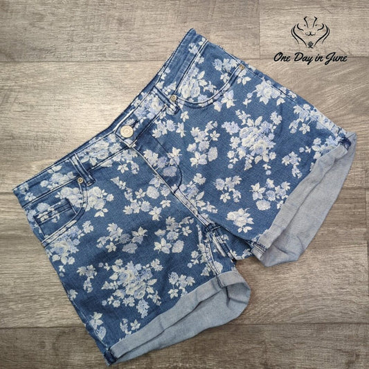New York & Company Floral Print Denim Shorts Size 4