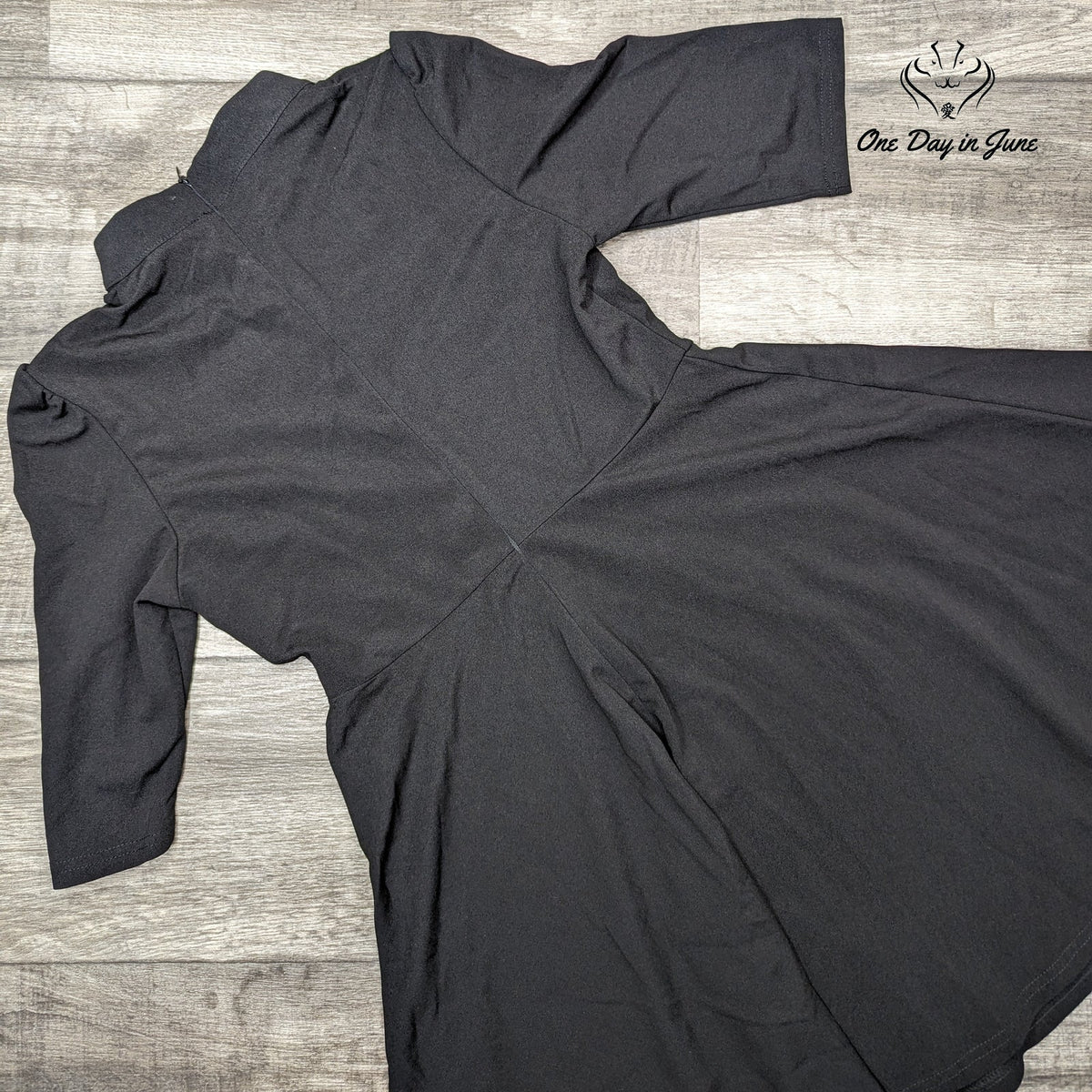 Amzbrly Black Mock Neck Fit Flare Skater Mini Dress 3/4 Sleeve Size S