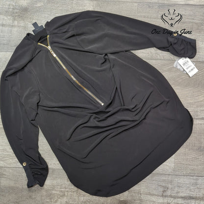 JM Collection Zip Neck Ruched Sleeve Top Size S