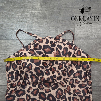 Tempt Me High Neck Leopard Tankini Swimsuit Size M