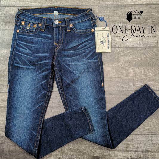 True Religion Legging Flap Skinny Jeans Dark Wash Blue NWT Size 6 (28)