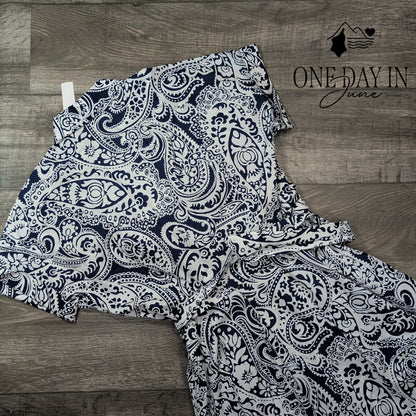 Talbots Paisley Button Front Belted Midi Shirtdress Navy White NWT Size 14