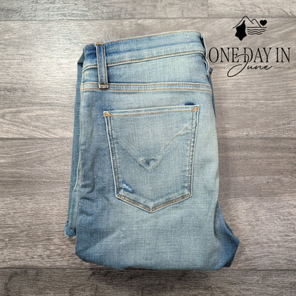 Hudson Nico Mid Rise Cigarette Jeans Light Wash Distressed Raw Hem NWT Size 4